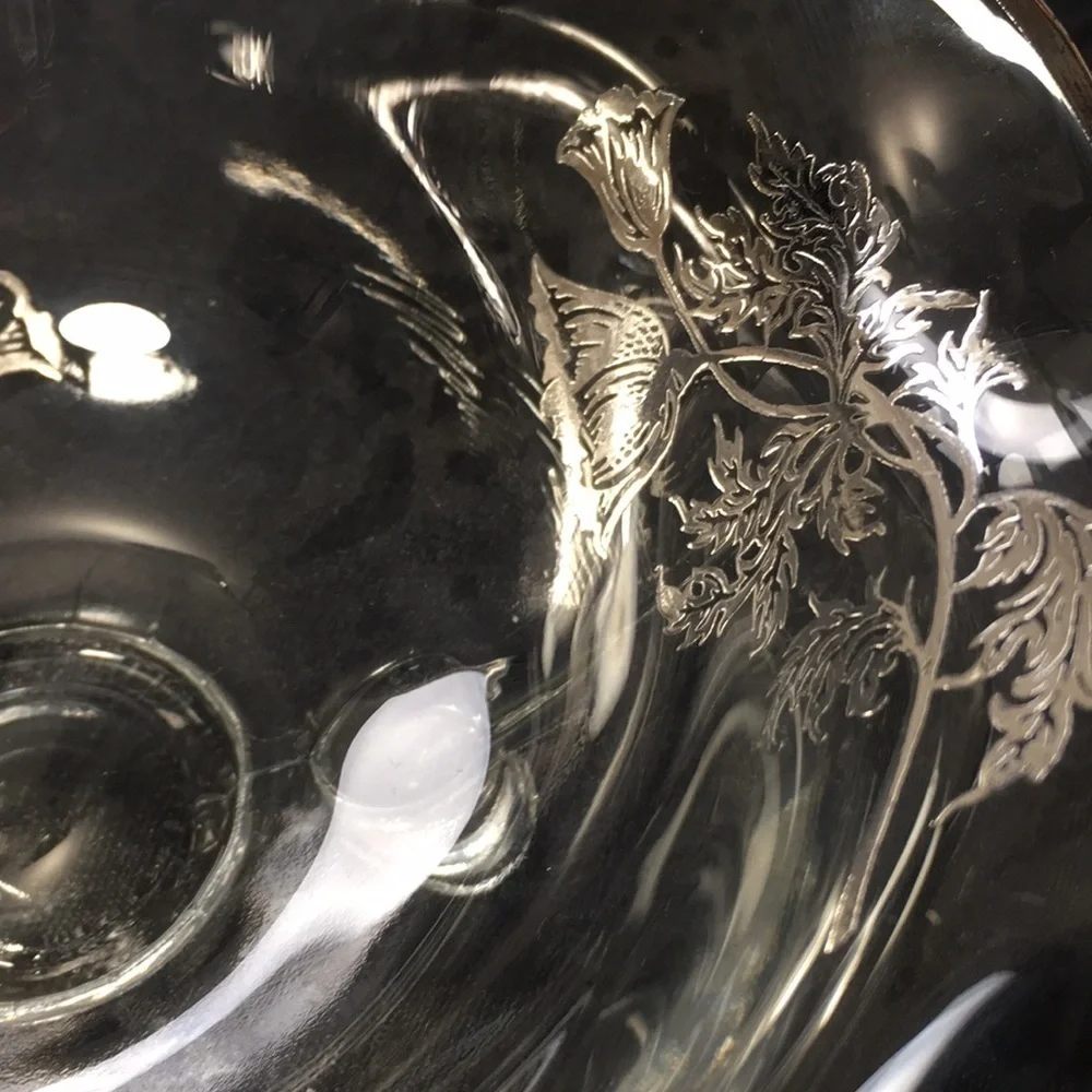 Vintage Silver City Flanders Poppy Viking Glass 3 Footed Candy Dish Silver Bowl